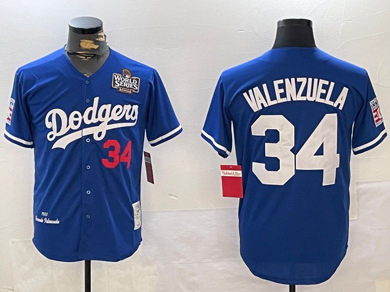 Men Los Angeles Dodgers 34 Valenzuela Blue Throwback Game 2024 Nike MLB Jersey style 11206